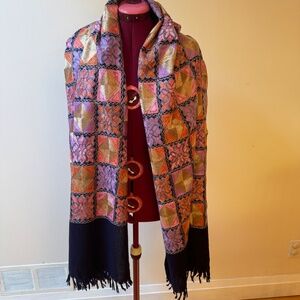 NWOT Multi-Coloured Wool and Silk Fringed Shawl/Throw